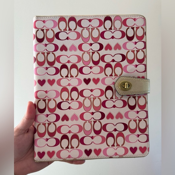 Coach Accessories - Coach Pink Patterned Tablet/Notebook Cover with Heart Motif